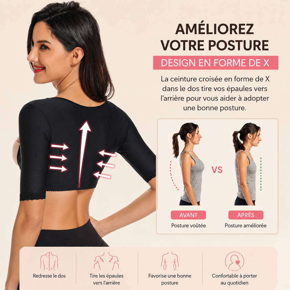 Top Sculptant Bras & Dos — Correcteur de Posture